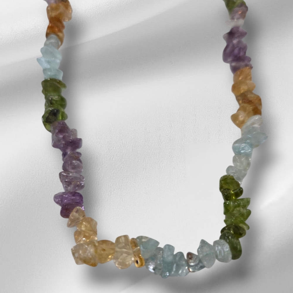 Vintage Mixed Crystal Nugget Necklace | Rainbow Boho Stone Chips